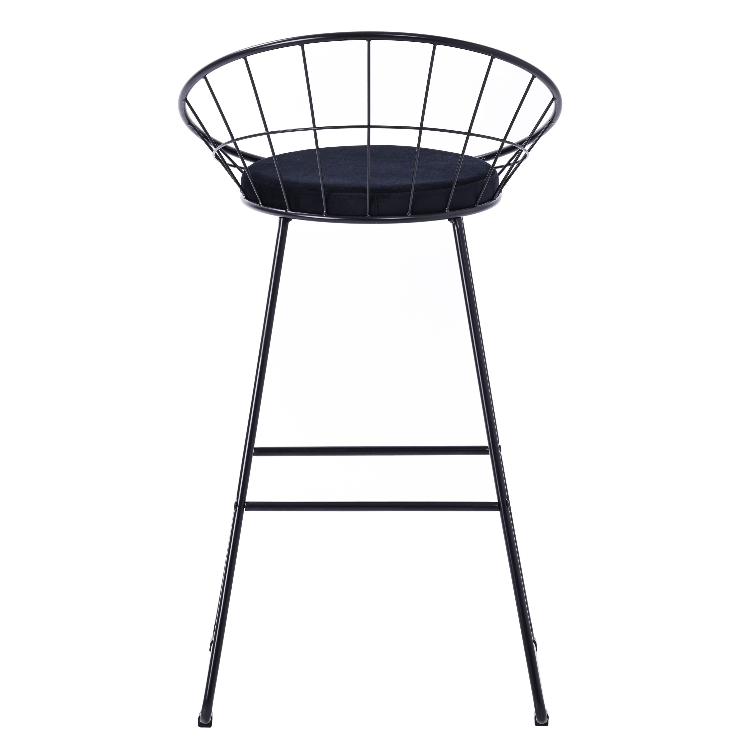 Taburete de bar acero terciopelo negro 71H Perseo