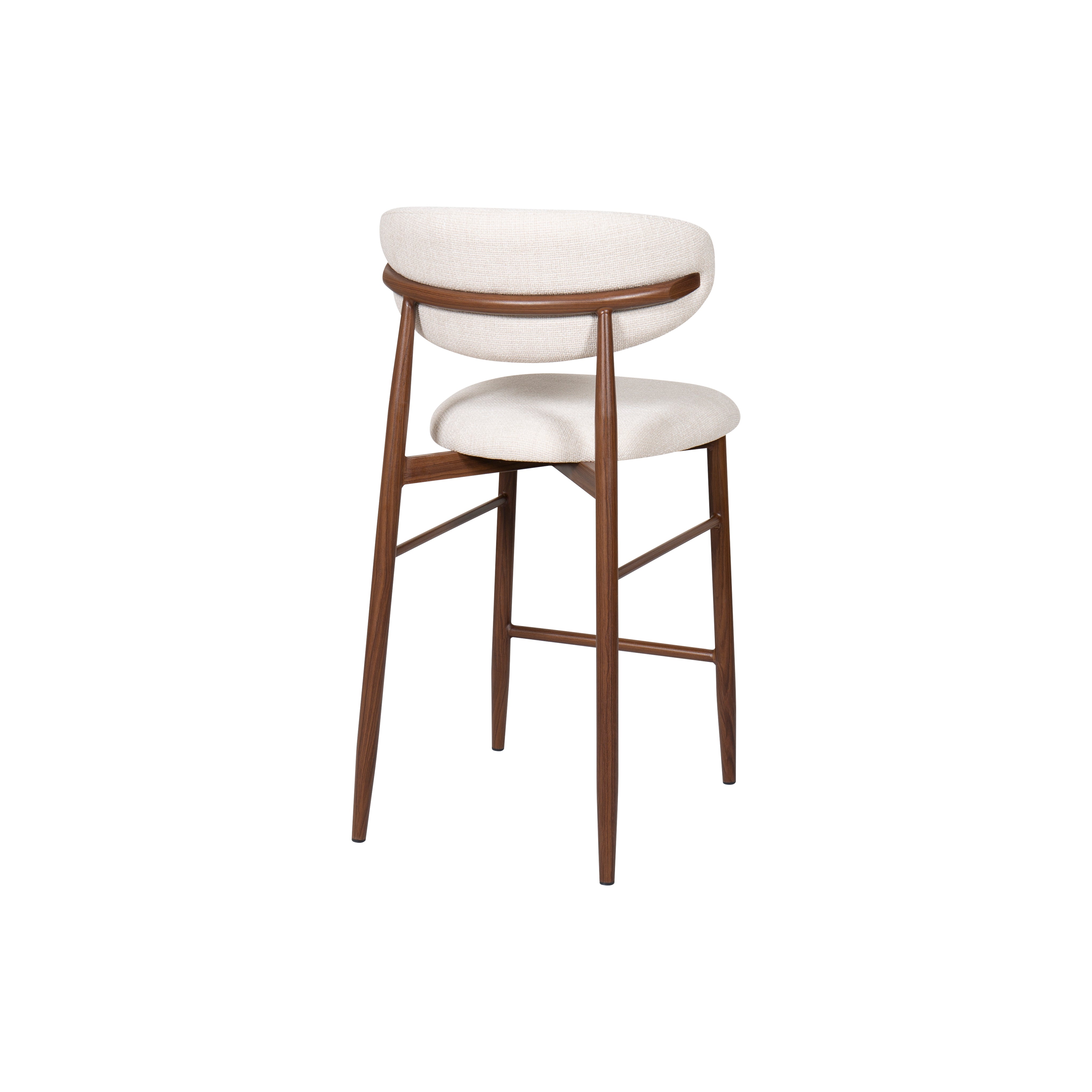 Taburete nórdico nogal tapizado beige Leisa 65cm