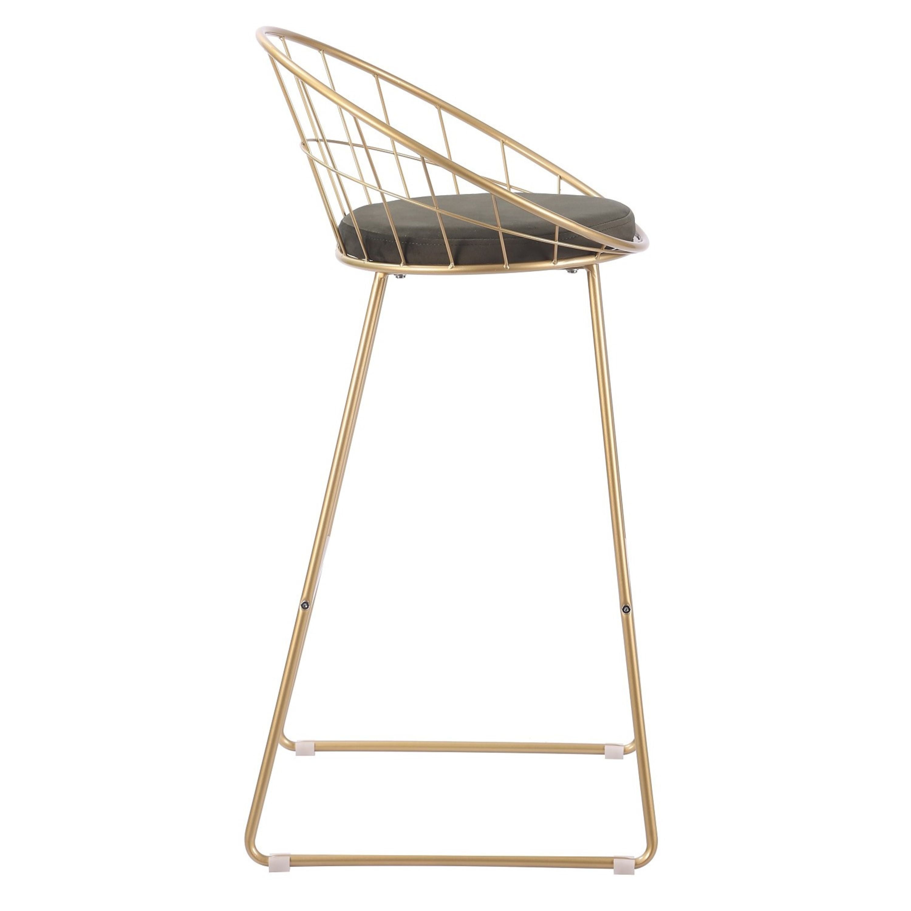 Taburete de bar dorado terciopelo verde 71H Perseo