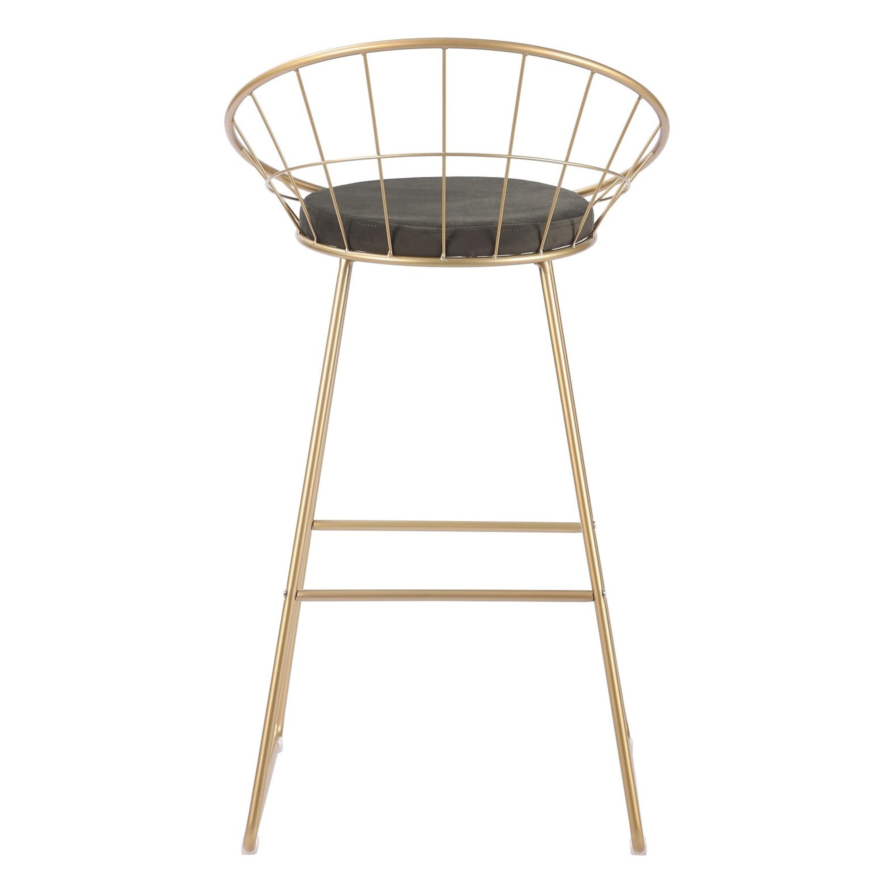 Taburete de bar dorado terciopelo verde 71H Perseo