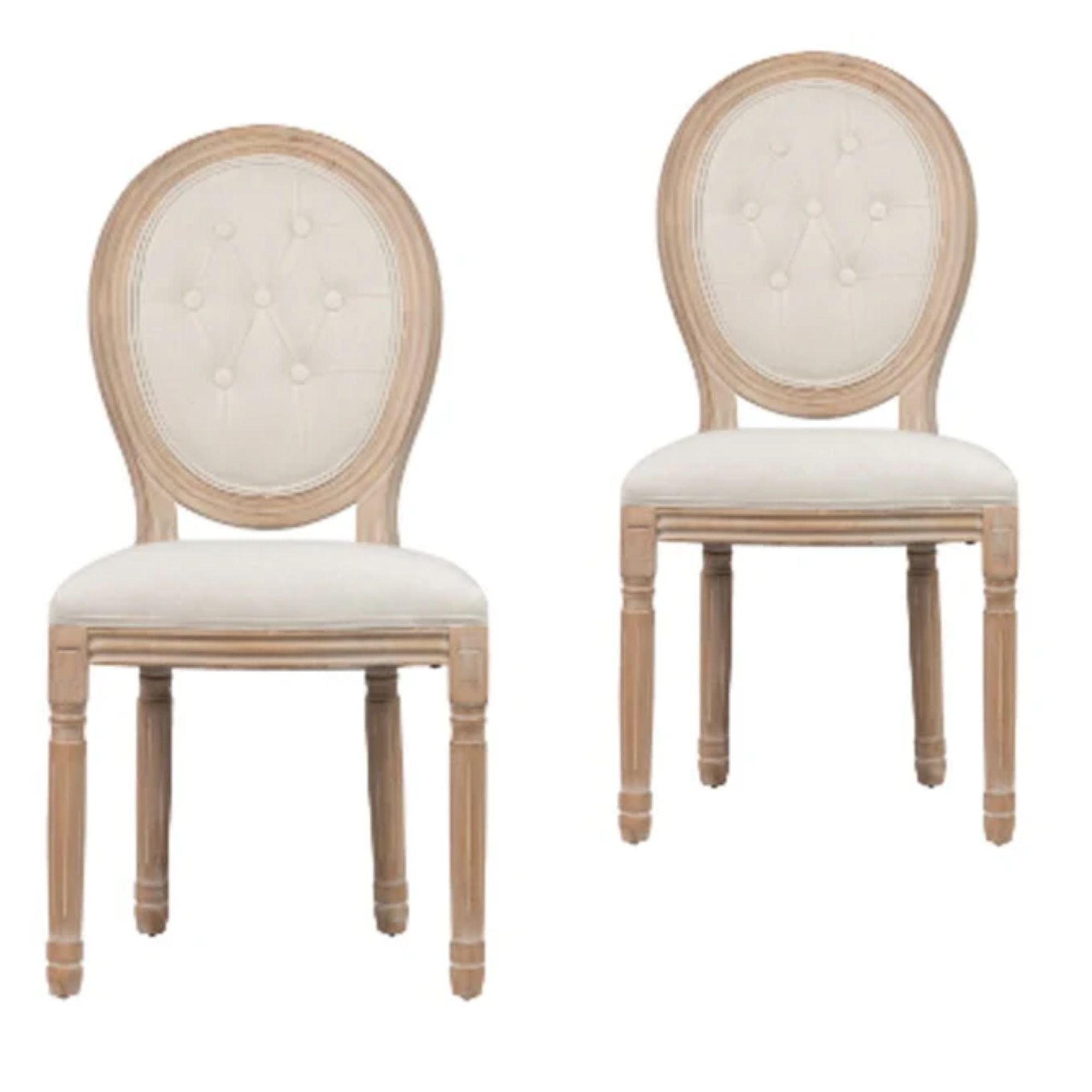 Lot de 2 chaises de salle à manger médaillon Louis XVI tapissées de capitonné