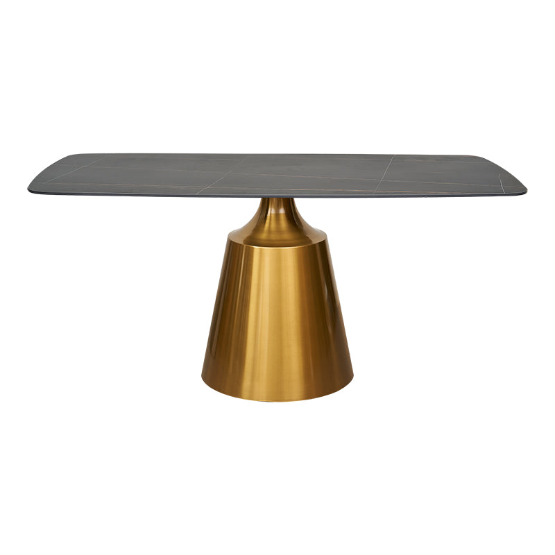 Table à manger rectangulaire, pierre frittée, 160 cm, piètement Ania doré