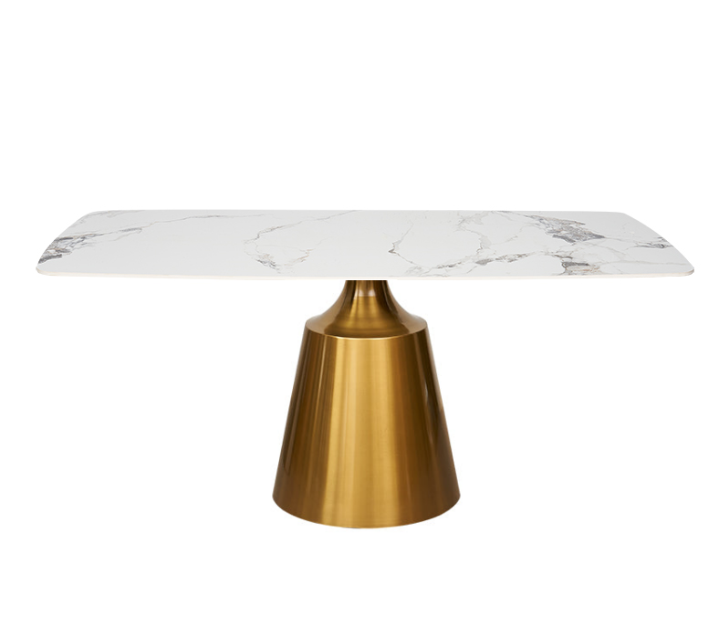 Table à manger rectangulaire, pierre frittée, 180 cm, piètement Ania doré