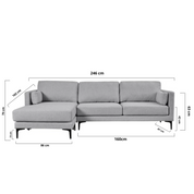 Canapé méridienne 3 places en tissu gris Nil