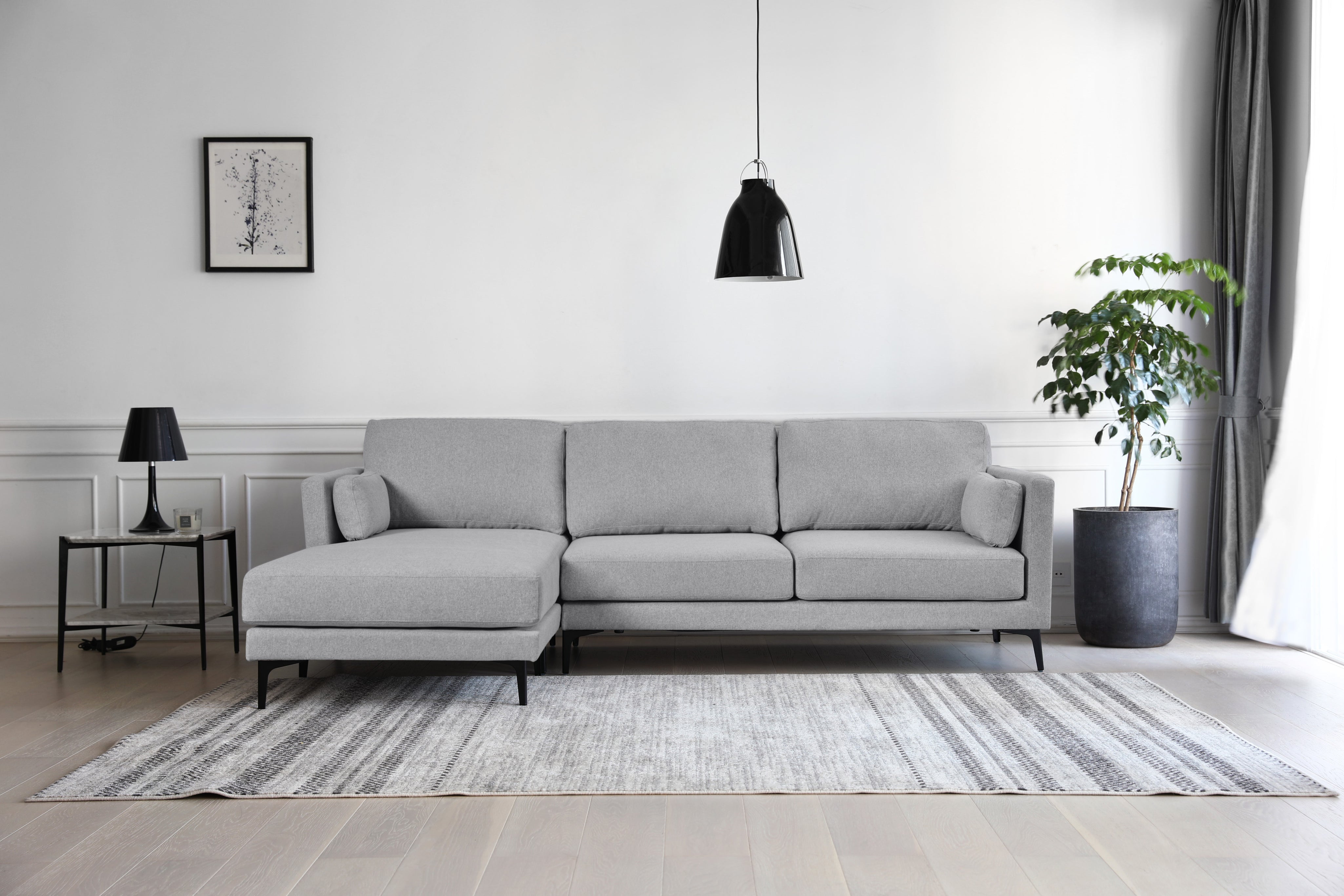 Canapé méridienne 3 places en tissu gris Nil