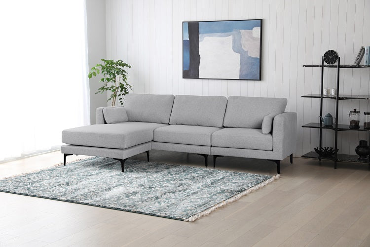 Canapé méridienne 3 places en tissu gris Nil