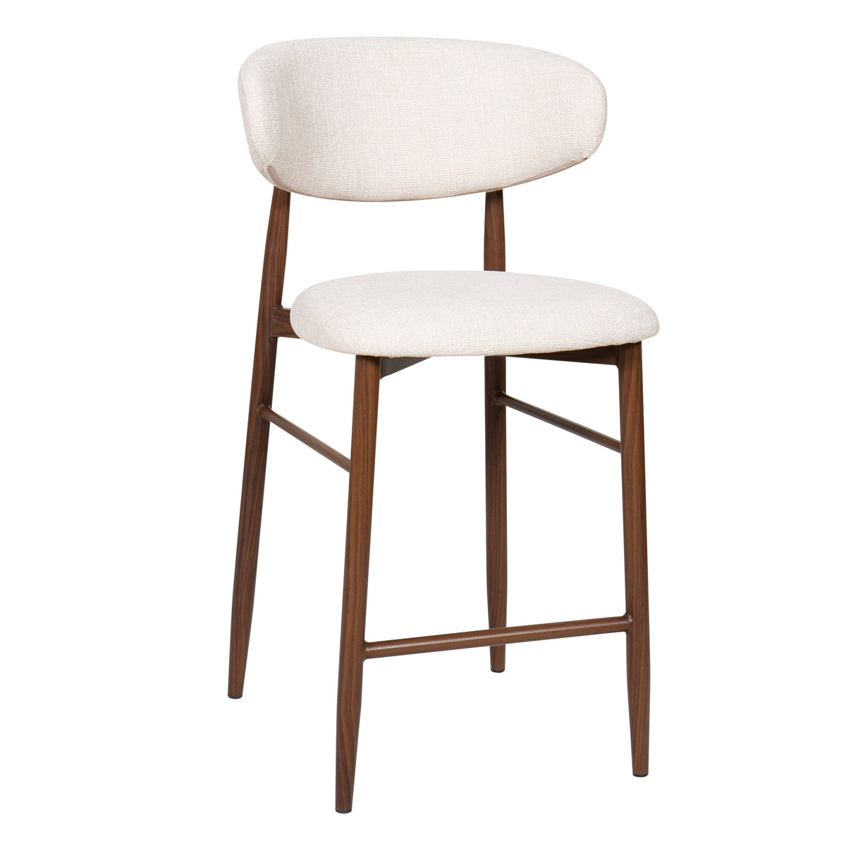 Taburete nórdico nogal tapizado beige Leisa 65cm