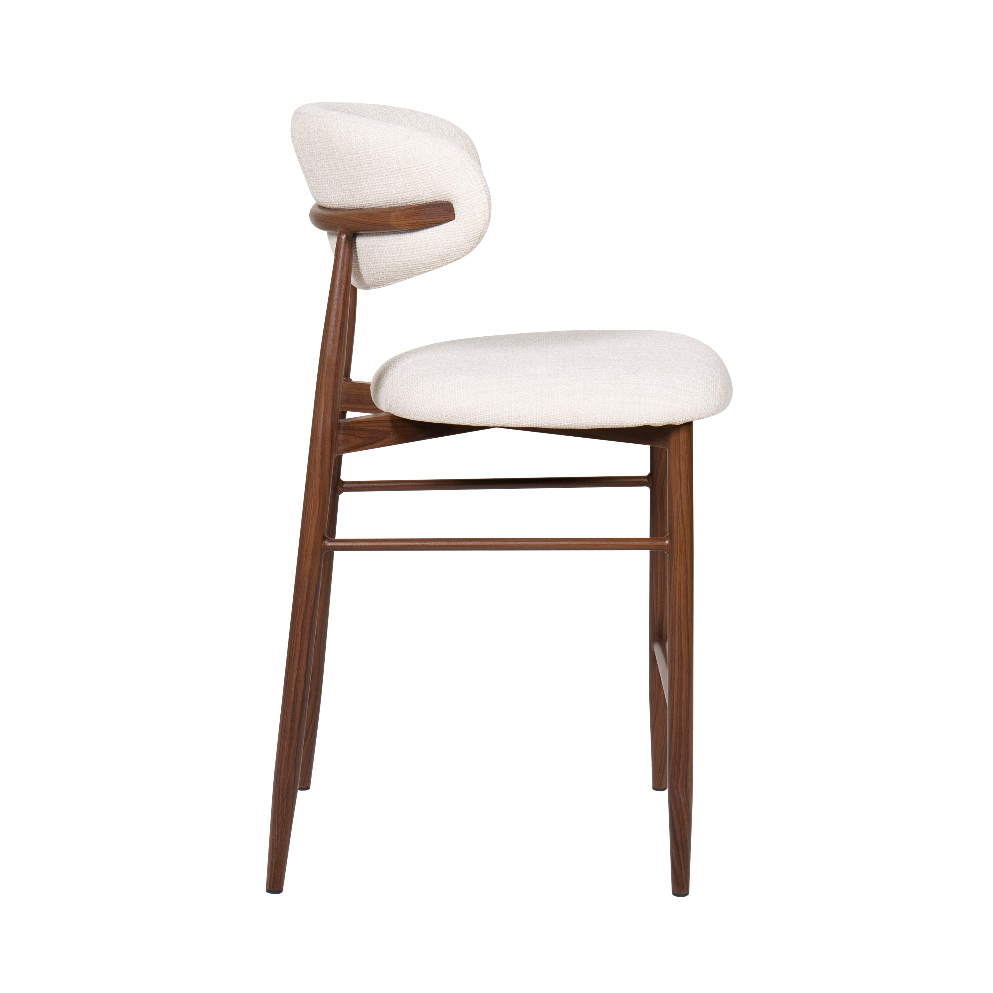 Taburete nórdico nogal tapizado beige Leisa 65cm