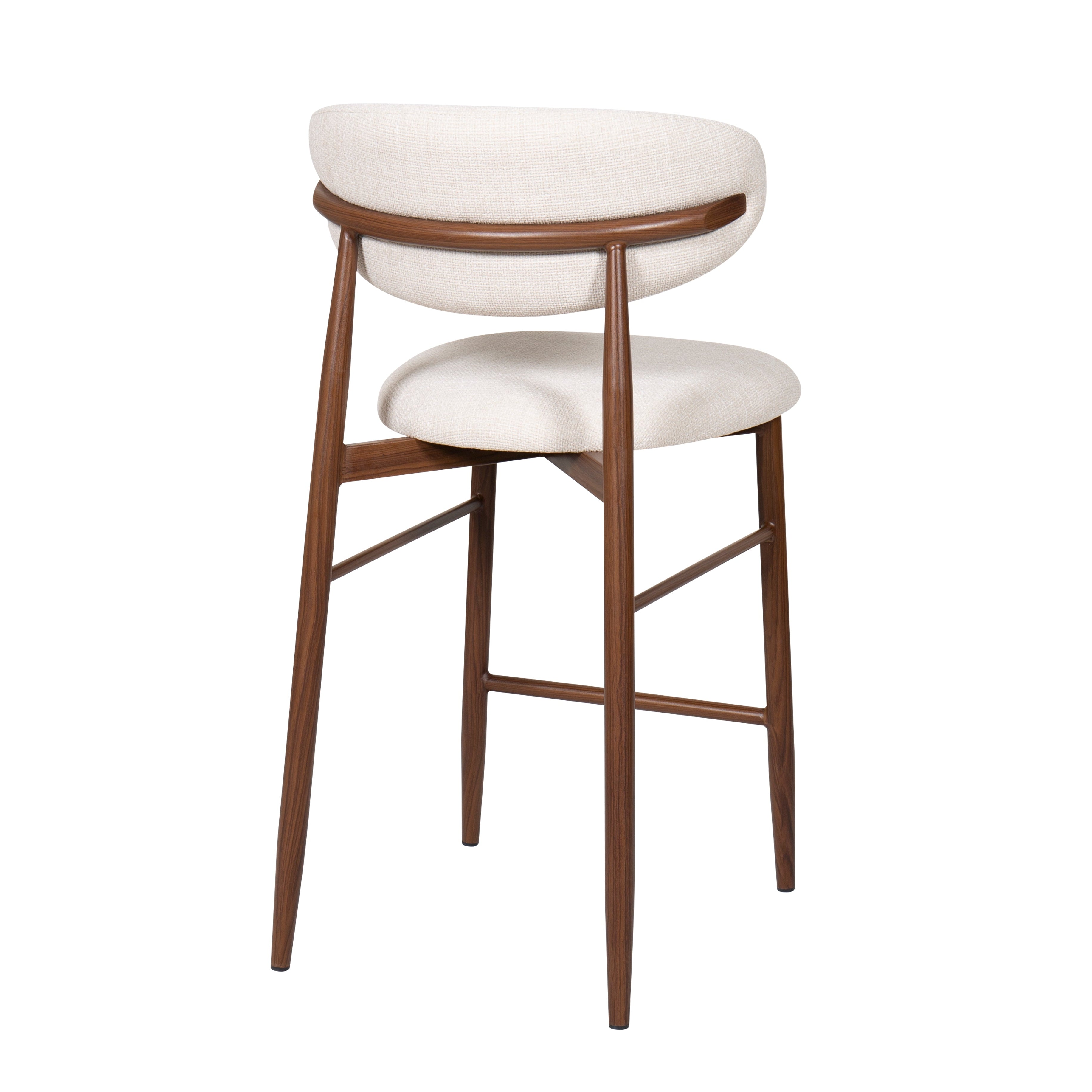 Taburete nórdico nogal tapizado beige Leisa 65cm