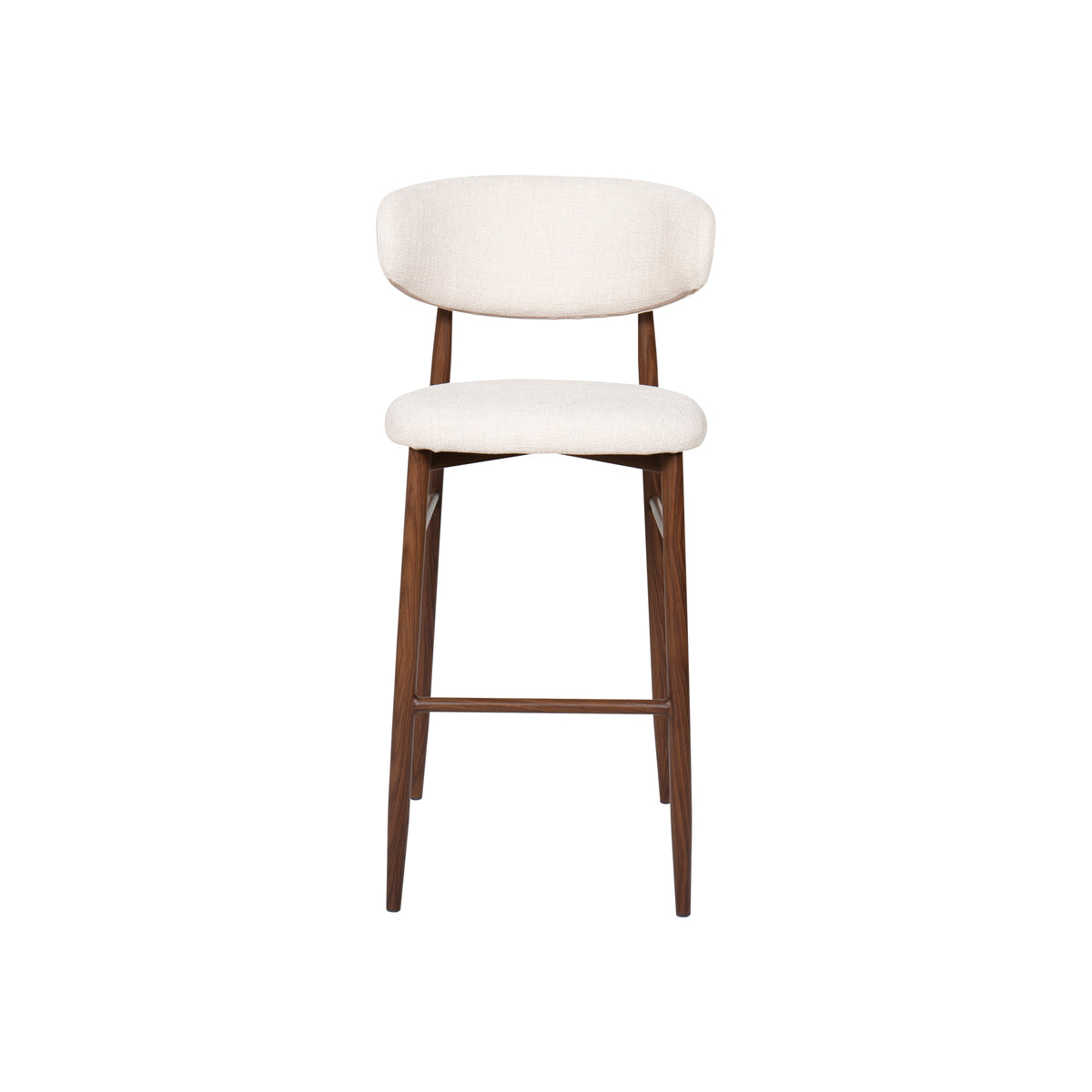 Taburete nórdico nogal tapizado beige Leisa 75cm