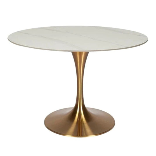 Mesa de comedor piedra sinterizada Tulip inox gold