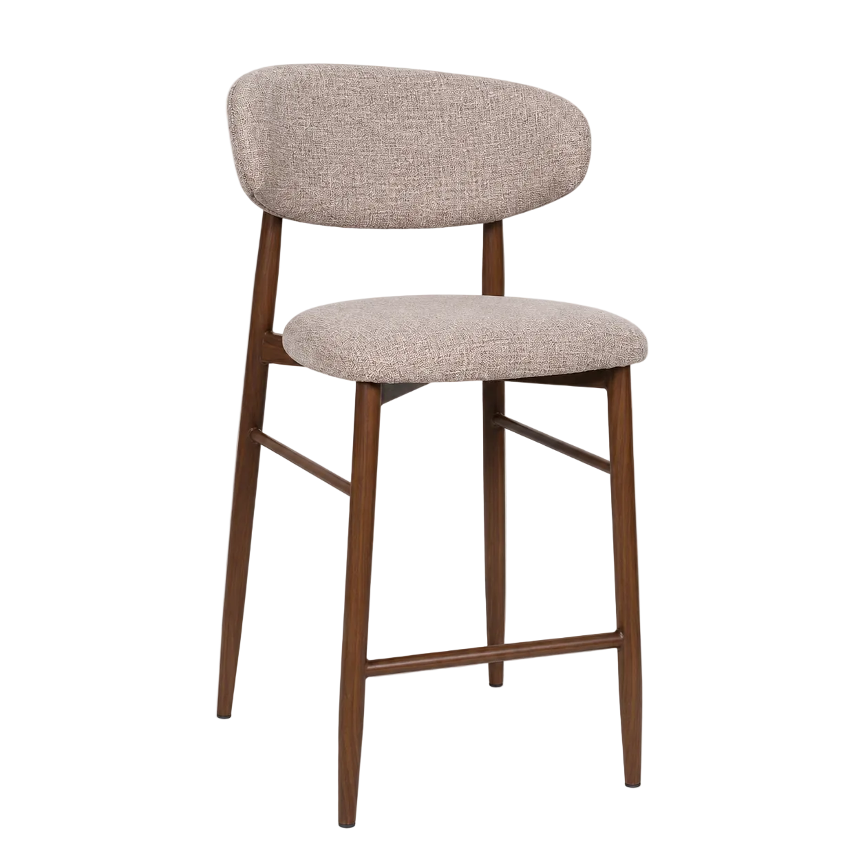 Taburete nórdico nogal tapizado beige Leisa 65cm