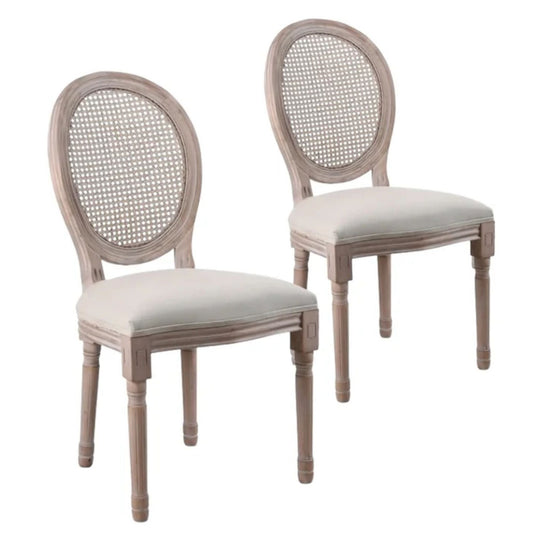 Pack 2 sillas de comedor medallón Luis XVI ratán y tejido beige