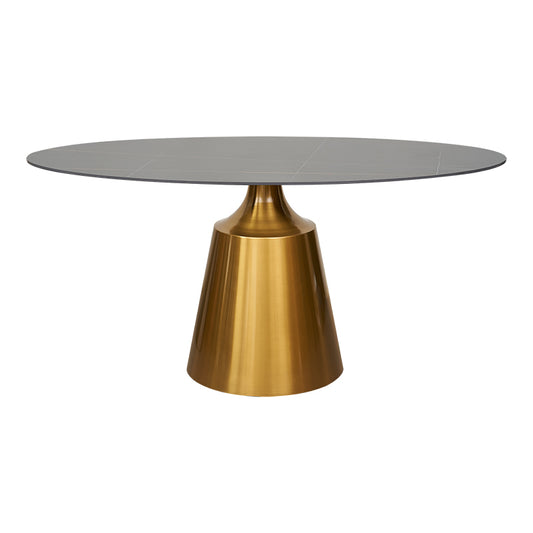 Mesa de comedor oval piedra sinterizada 160-180 base dorada Ania