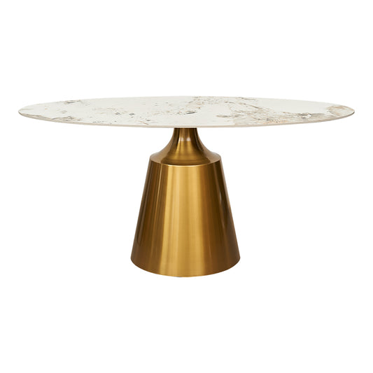 Mesa de comedor oval piedra sinterizada 160-180 base dorada Ania