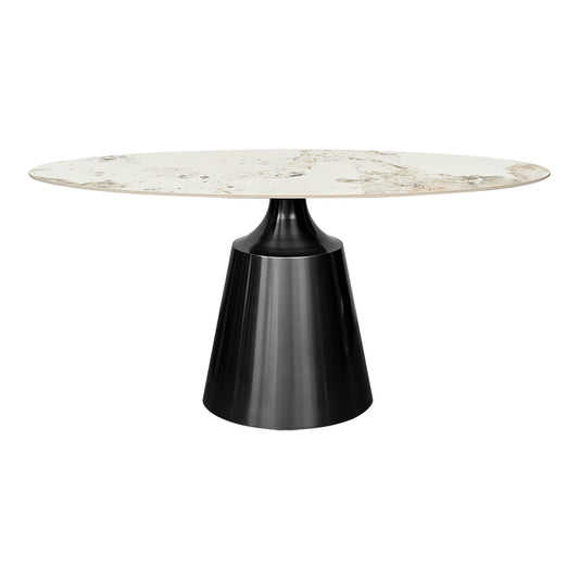 Mesa de comedor oval piedra sinterizada 160-180 base gris grafito Ania