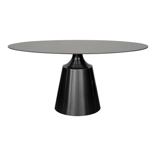 Mesa de comedor oval piedra sinterizada 160-180 base gris grafito Ania