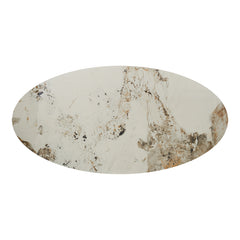 Mesa de comedor oval piedra sinterizada 160-180 base dorada Ania
