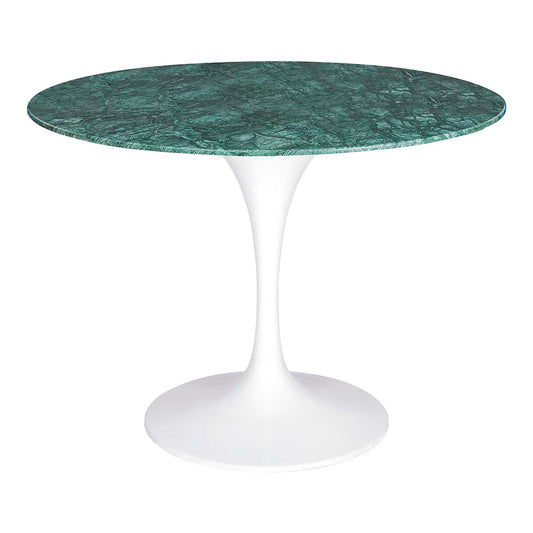 Mesa tulip acero inoxidable oro mármol verde 120cms