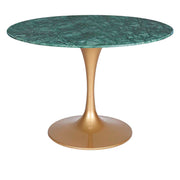 Mesa tulip acero inoxidable oro mármol verde 120cms