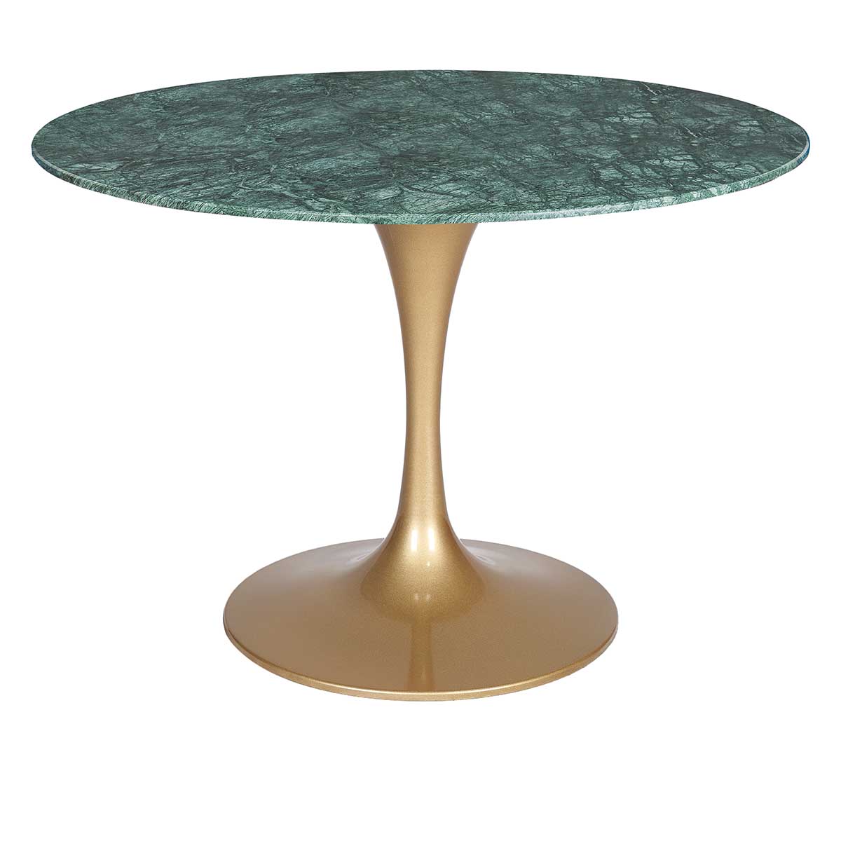 Mesa tulip acero inoxidable oro mármol verde 120cms