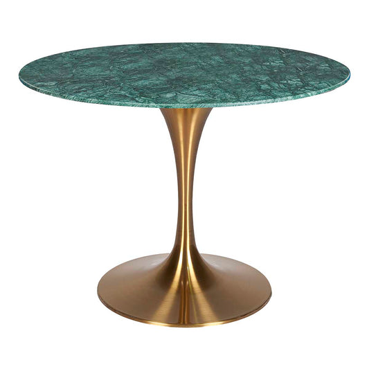 Mesa tulip acero inoxidable oro mármol verde 120cms