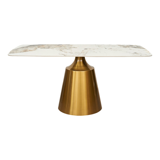 Mesa de comedor rectangular piedra sinterizada 160 base dorada Ania