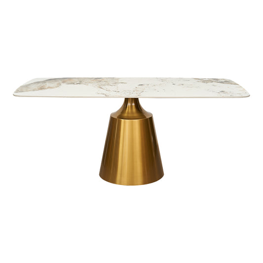 Mesa de comedor rectangular piedra sinterizada 180 base dorada Ania