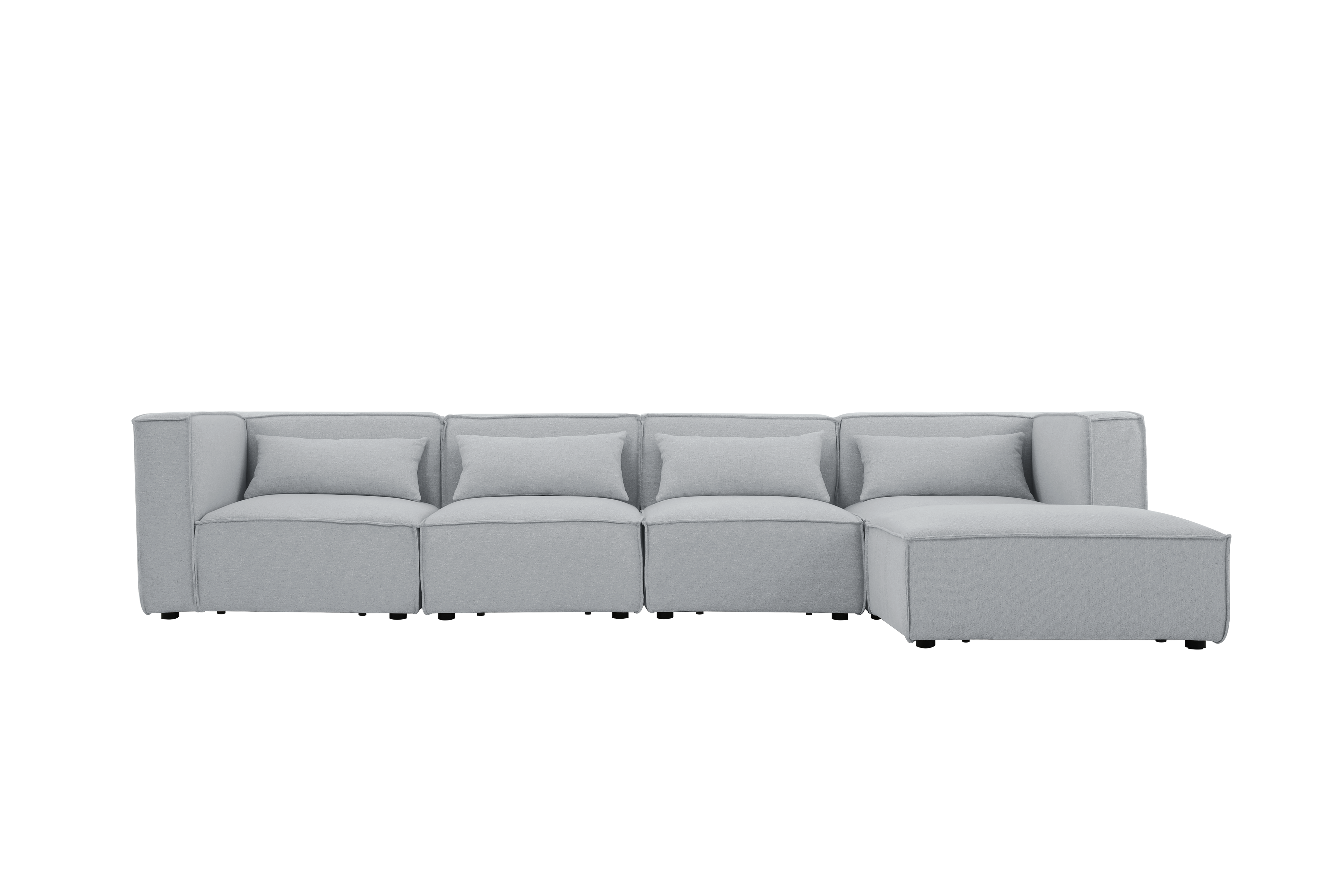Sofá esquinero modular 4 plazas con puff gris Leila