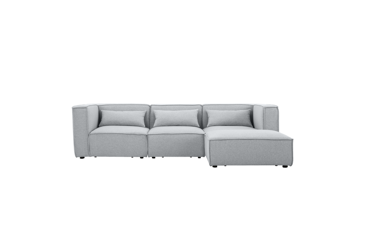 Sofá esquinero modular 4 plazas con puff gris Leila