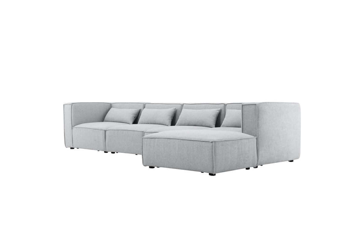 Sofá esquinero modular 4 plazas con puff gris Leila