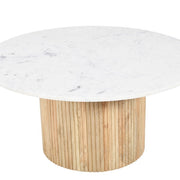 Mesa de centro redonda mármol blanco y madera de mango Clerk