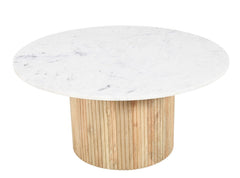 Mesa de centro redonda mármol blanco y madera de mango Clerk