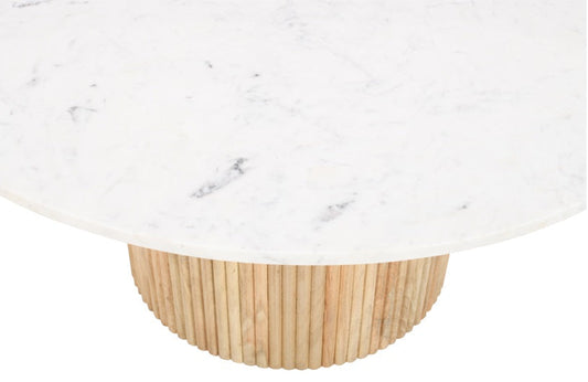 Mesa de centro redonda mármol blanco y madera de mango Clerk