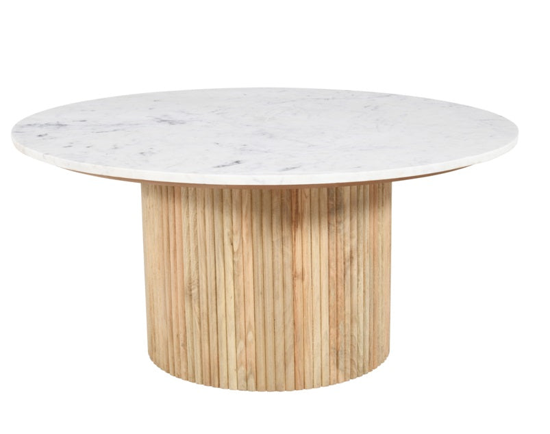 Mesa de centro redonda mármol blanco y madera de mango Clerk