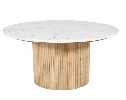 Mesa de centro redonda mármol blanco y madera de mango Clerk