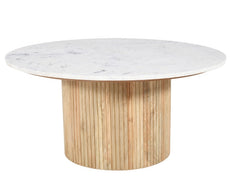 Mesa de centro redonda mármol blanco y madera de mango Clerk