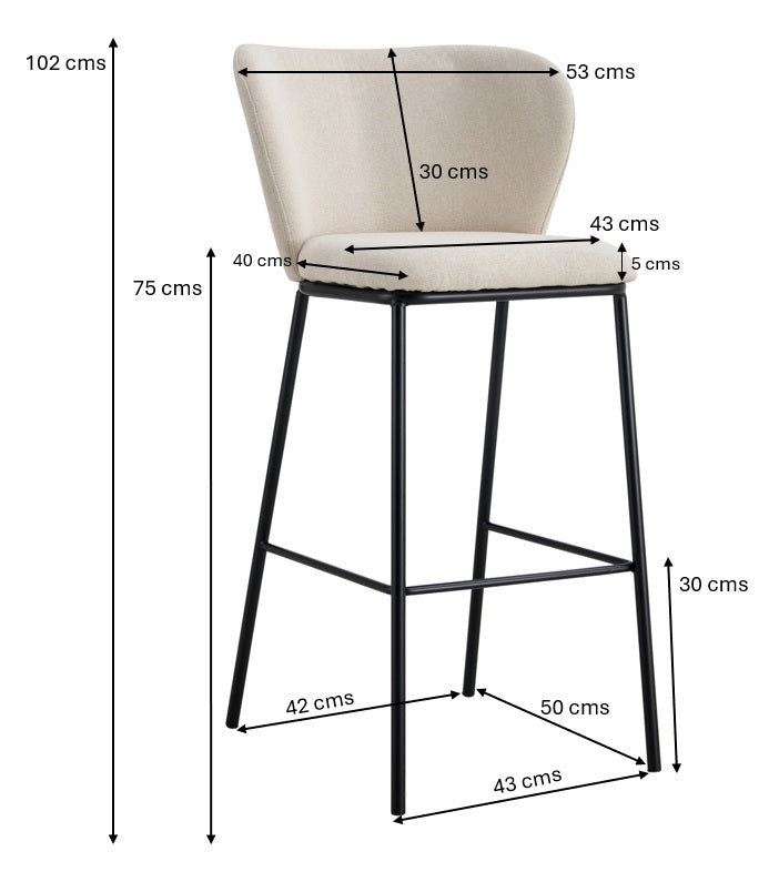 Taburete tapizado tela beige Libra H75cms