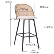 Taburete de bar ratán asiento tapizado Flavia