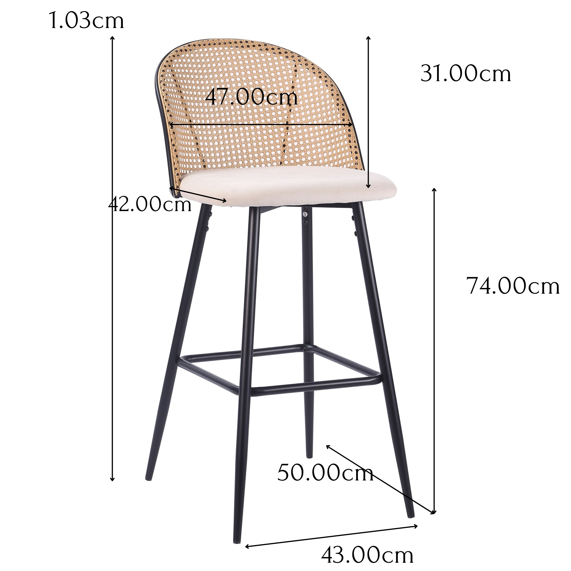 Taburete de bar ratán asiento tapizado Flavia