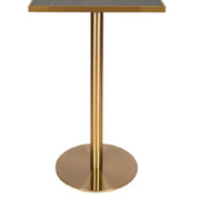 Mesa de bar alta piedra sinterizada con borde dorado 70x70