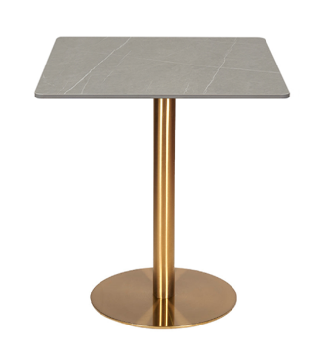 Mesa de comedor cuadrada inox dorada piedra sinterizada 70-80cm
