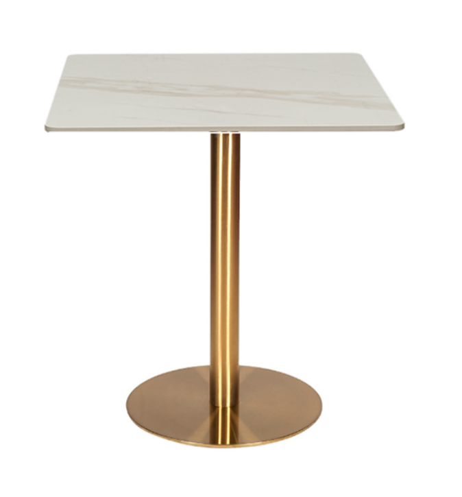 Mesa de comedor cuadrada inox dorada piedra sinterizada 70-80cm