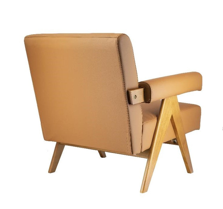 Sillón longue brazos Kitto madera y cuero ecológico