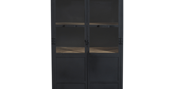 Armario vitrina industrial acero y madera Lenny negro - Vintahome
