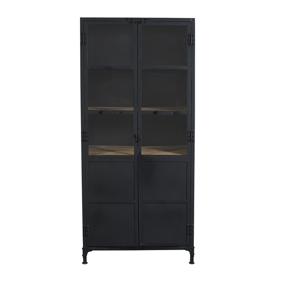 Armario vitrina industrial acero y madera Lenny negro - Vintahome