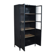 Armario vitrina industrial acero y madera Lenny negro - Vintahome