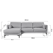 Sofa chaise Longue 3plazas tela gris Nil
