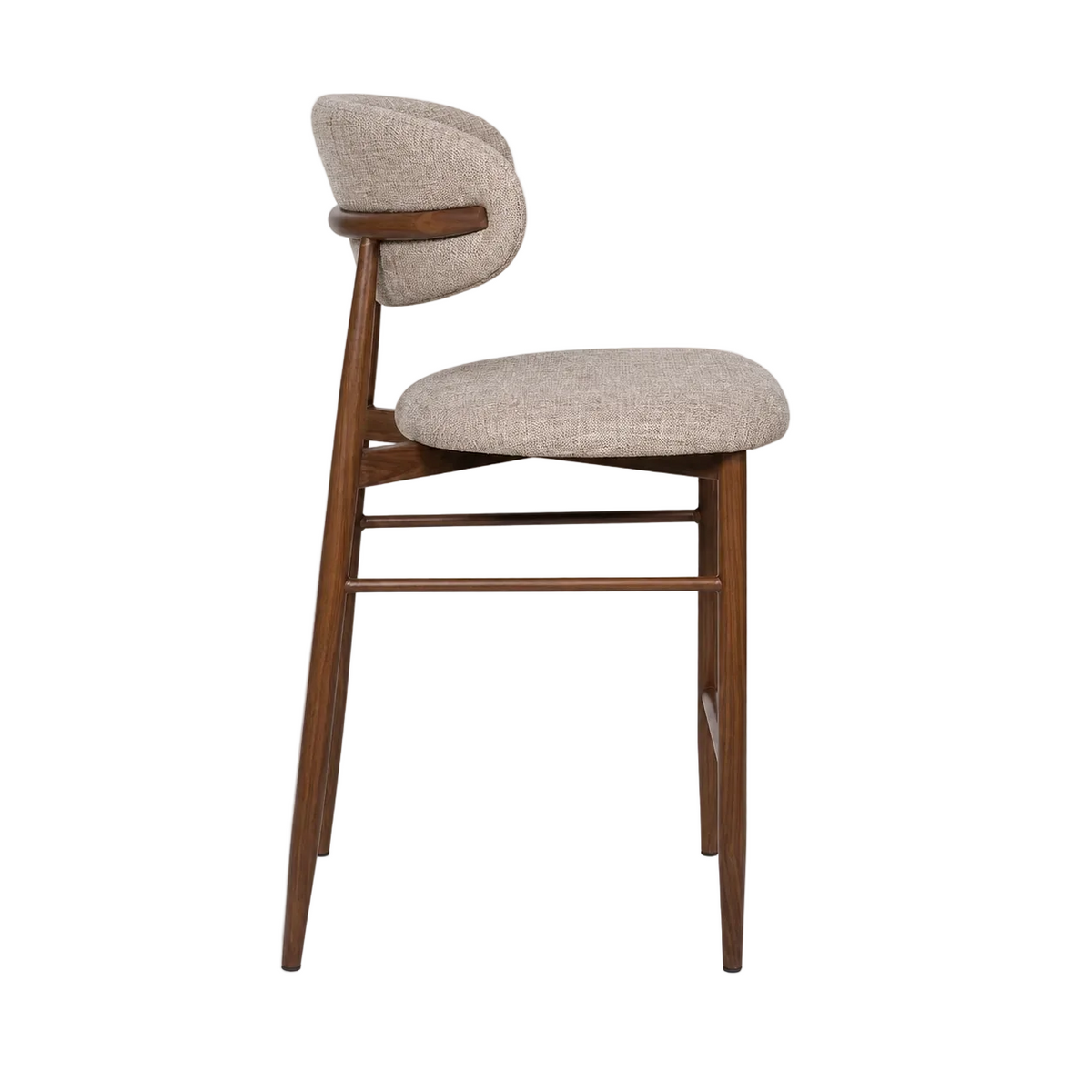 Taburete nórdico nogal tapizado beige Leisa 65cm