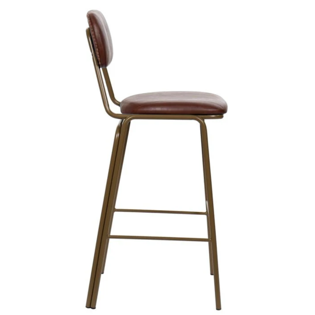 Taburete de bar vintage acero dorado y semi piel marrón Atila H75